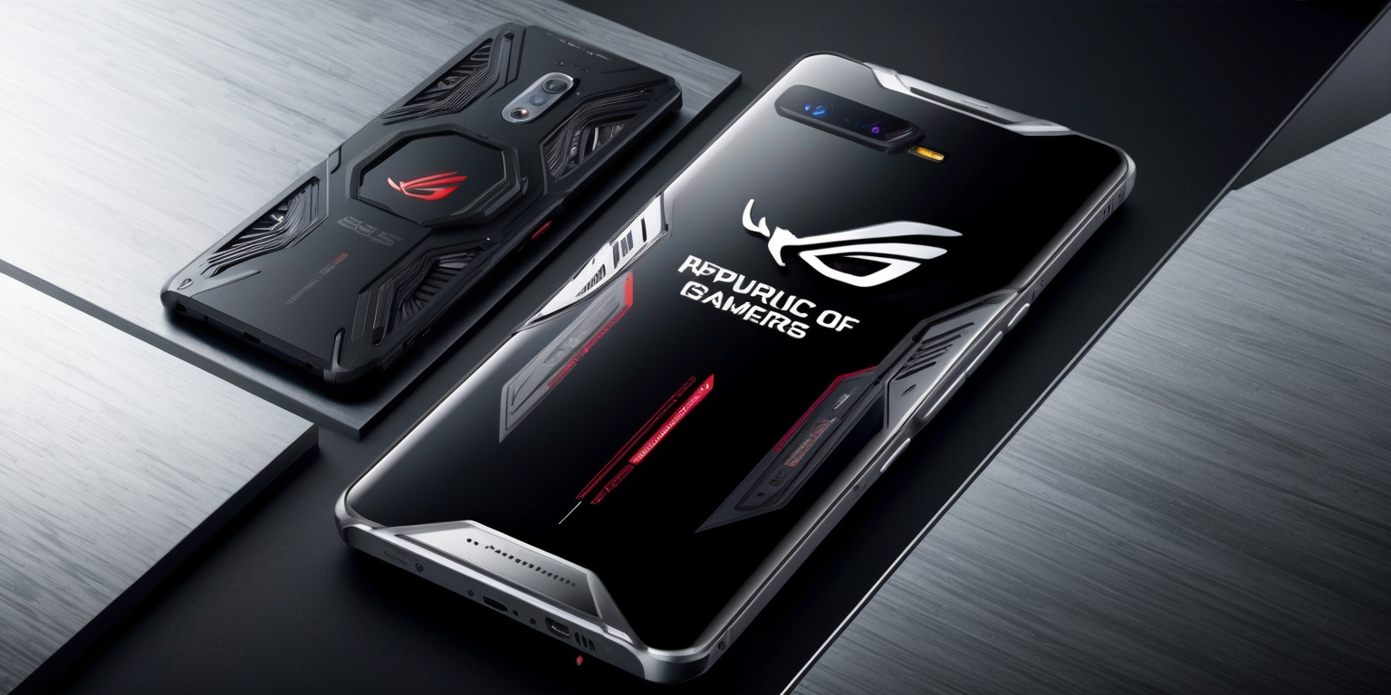 A sleek, high-performance Asus ROG Phone 9 Pro gaming smartphone, with a prominent Republic of Gamers logo emblazoned on the rear panel in metallic silver, against a contrasting dark, matte-finish background, showcasing its aerospace-grade aluminum frame, precision-crafted with intricate cooling vents and a distinctive, angular design language, complete with a vibrant, 6.55-inch AMOLED display sporting a silky-smooth 120Hz refresh rate, highlighting its advanced cooling system, ultra-fast charging capabilities, and impressive array of cameras, featuring a 50-megapixel primary sensor, 13-megapixel front camera, and support for 8K video recording, all packaged in a durable, IP68 water-resistant body with a bold, gaming-oriented aesthetic.